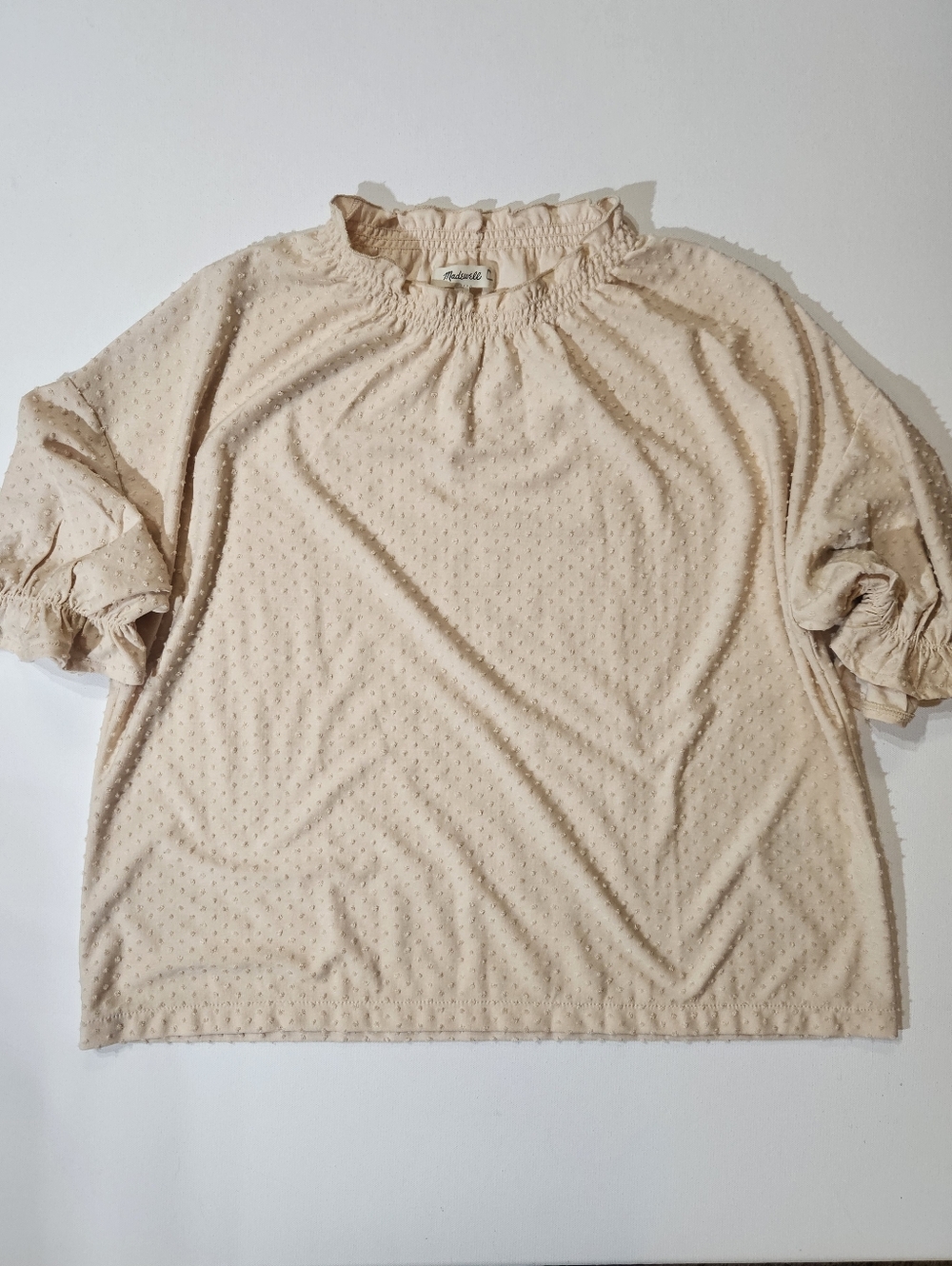 Madewell Clip Dot High Neck Peasant Top Women’s Size Medium Ivory Ruffle Sleeve